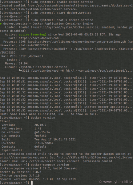Amazon Linux 2: installa docker e docker-compose utilizzando senza il comando 