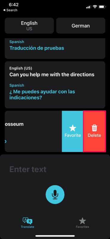 Come eliminare la cronologia delle traduzioni nell'app Apple Translate