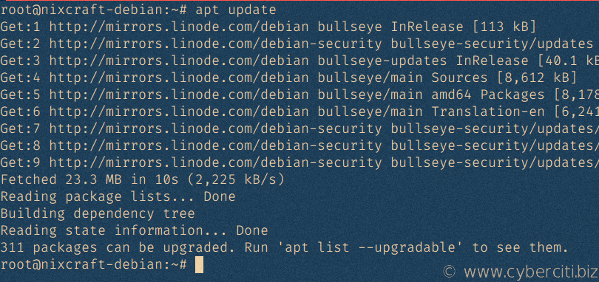 Aggiornamento dell'elenco dei pacchetti per Debian 11