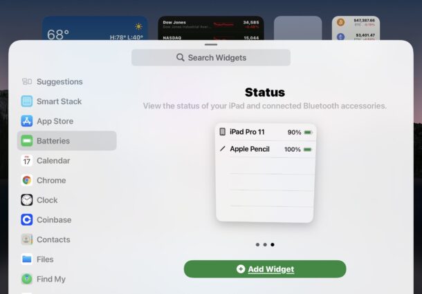 Aggiungi widget alla schermata iniziale di iPadOS