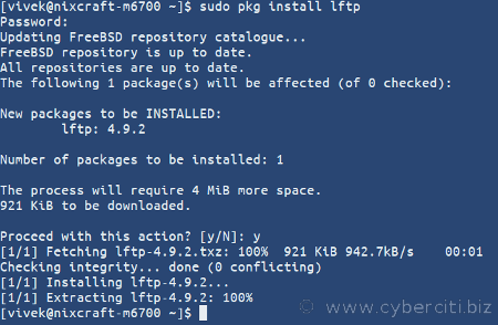 Installare lftp su FreeBSD usando il comando pkg