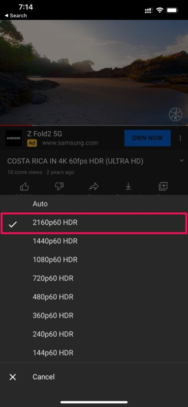 Come guardare i video di YouTube in 4k su iPhone e iPad