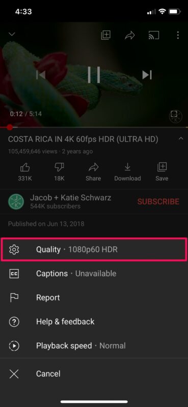 Come guardare i video di YouTube in 4k su iPhone e iPad