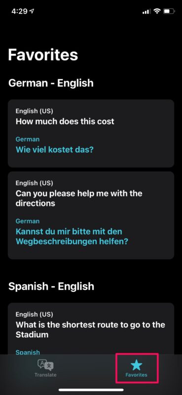 Come aggiungere traduzioni ai preferiti su iPhone e iPad