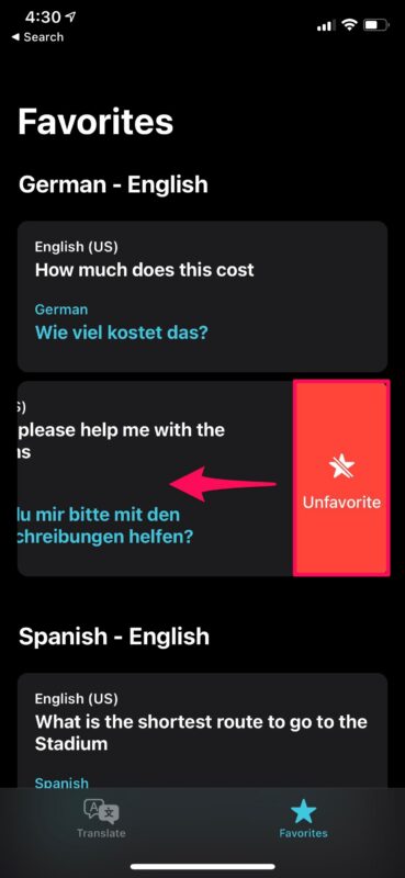 Come aggiungere traduzioni ai preferiti su iPhone e iPad