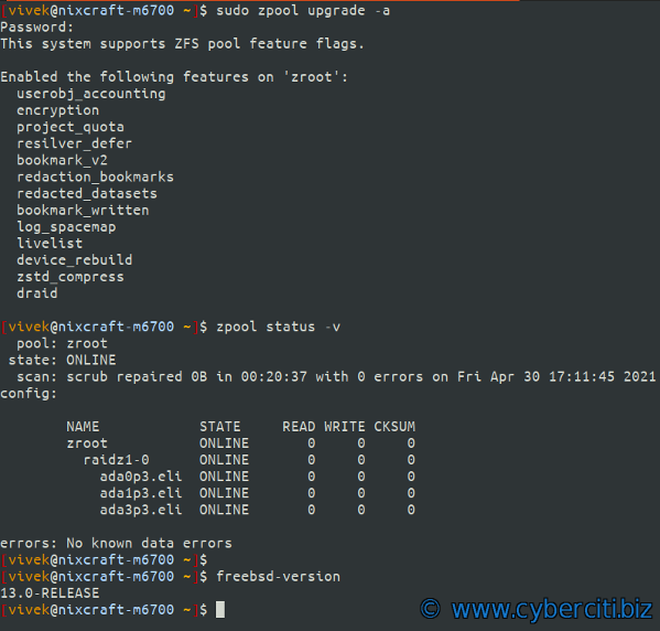 Come aggiornare la versione dei pool di archiviazione ZFS su FreeBSD