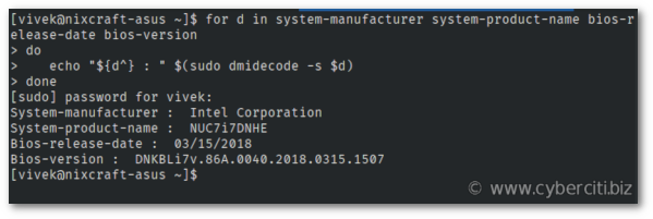 Identifica la versione del BIOS su Intel NUC utilizzando il comando Linux