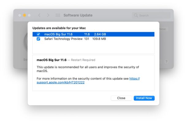 Aggiornamento macOS Big Sur 11.6