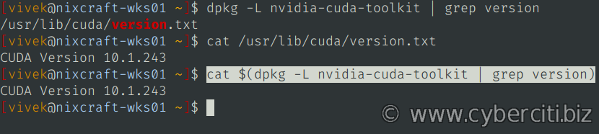 Visualizzazione della versione cuda usando cat e dpkg su Ubuntu Linux
