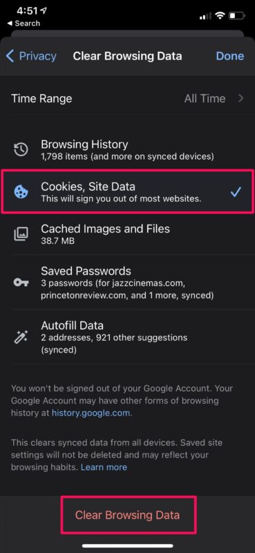 Come cancellare i cookie e i dati dei siti Web su Chrome per iPhone e iPad