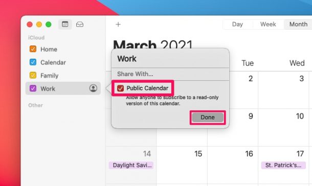 Come rendere pubblico un calendario su Mac