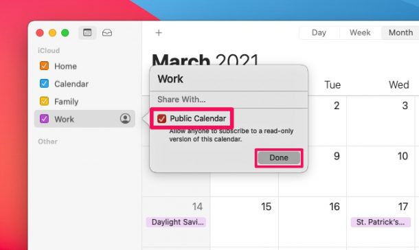 Come rendere pubblico un calendario su Mac