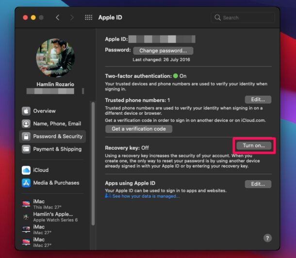 Come creare una chiave di ripristino dell'ID Apple su Mac