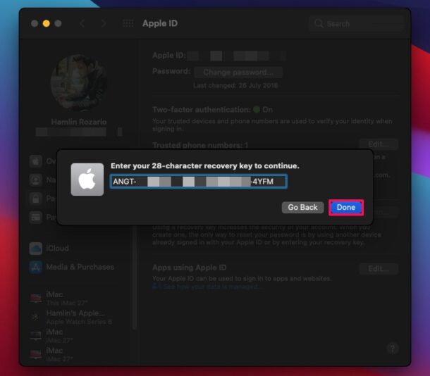 Come creare una chiave di ripristino dell'ID Apple su Mac