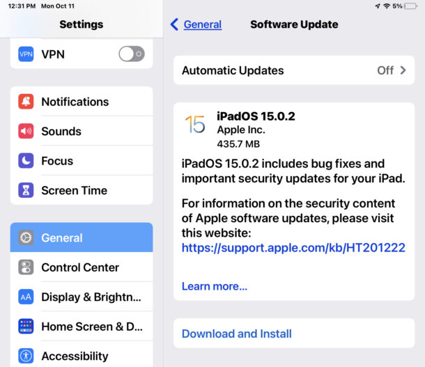 Aggiornamento iOS 15.0.2