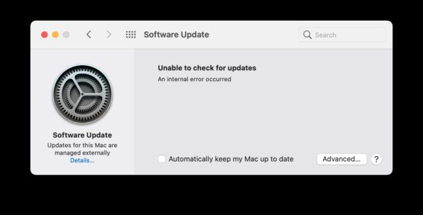 Impossibile verificare la disponibilità di aggiornamenti, errore interno - MacOS Monterey 