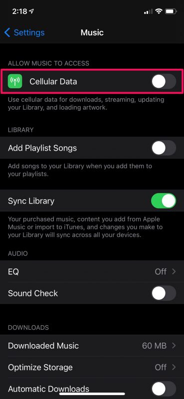 Come impedire a Apple Music di utilizzare i dati cellulari su iPhone