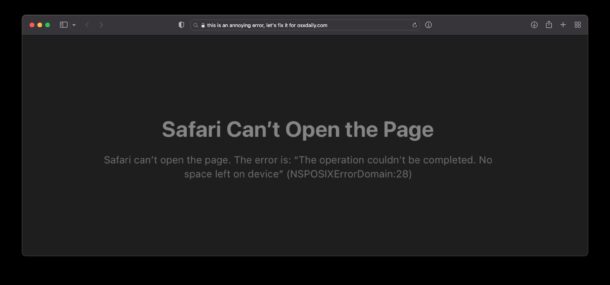 Safari non riesce ad aprire la pagina NSPOSIXErrorDomain 28 errore