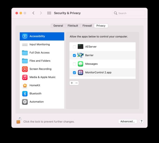 Consenti l'accesso a Barriera per controllare il Mac