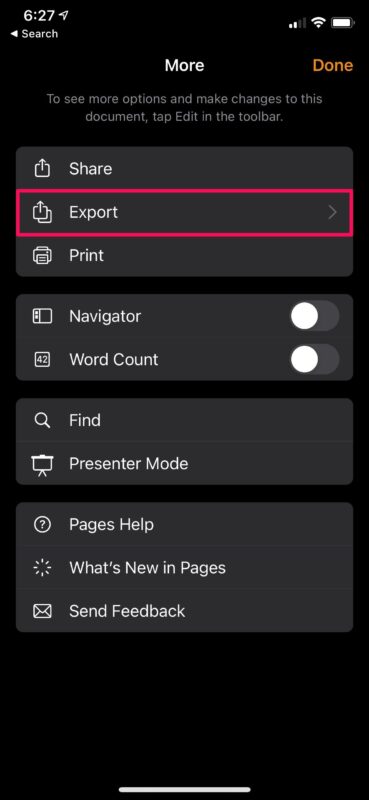 Come esportare le pagine come Word su iPhone e iPad