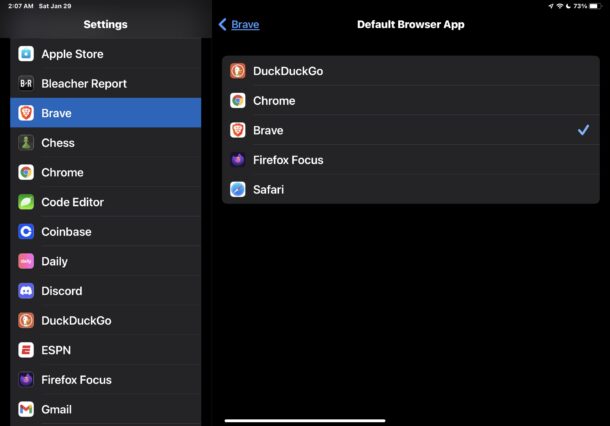 Scegli Brave come browser Web predefinito su iPhone o iPad
