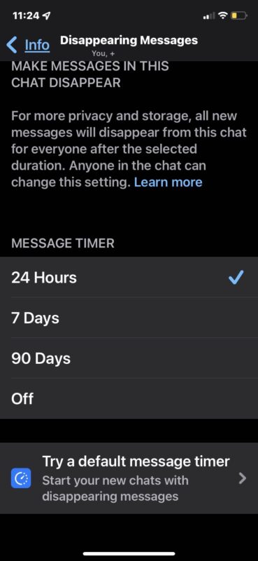 Imposta l'ora per la scomparsa dei messaggi WhatsApp
