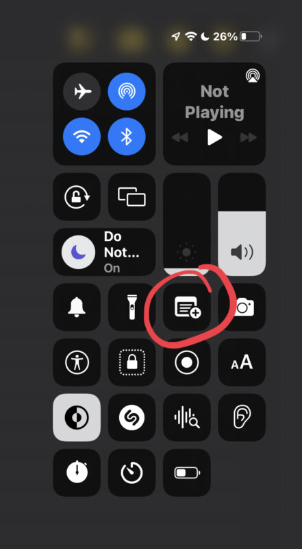 Nuova nota da Control Center