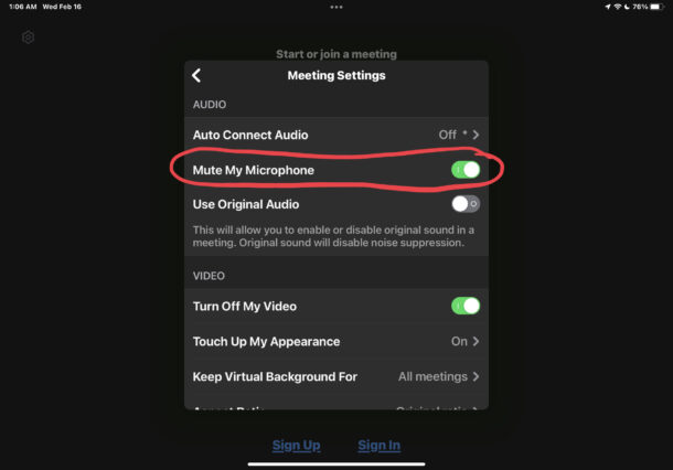Disattiva automaticamente il microfono in Zoom quando si partecipa a una riunione su iPhone, iPad, Android