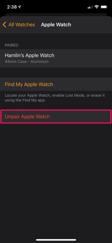 Come annullare l'abbinamento di Apple Watch