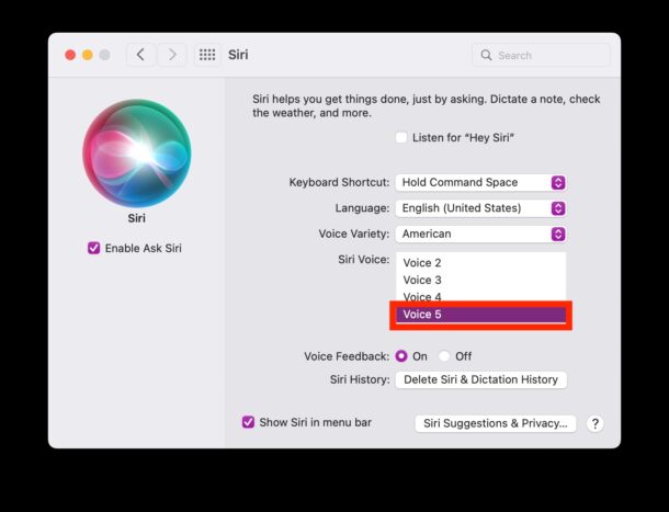 Usa la voce Siri neutrale rispetto al genere su Mac con Voice 5