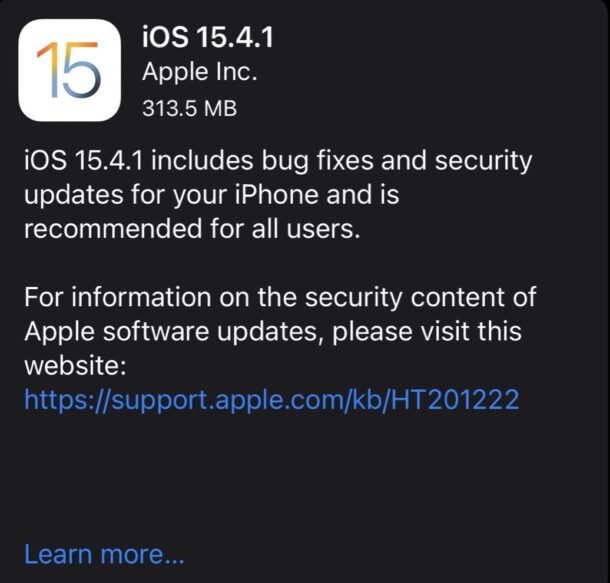 Aggiornamento iOS 15.4.1