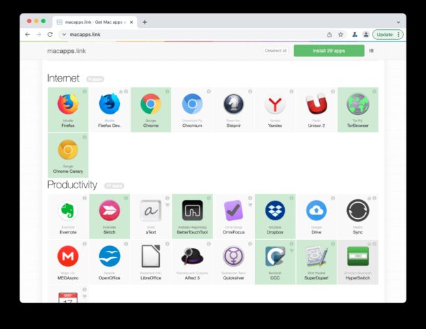 Seleziona le app da installare sul Mac