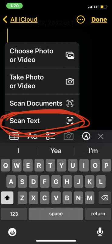 Come scansionare il testo nell'app Note su iPhone e iPad