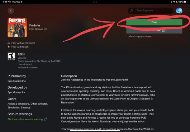 Giocare a Fortnite con Xbox Cloud Gaming su iPhone e iPad