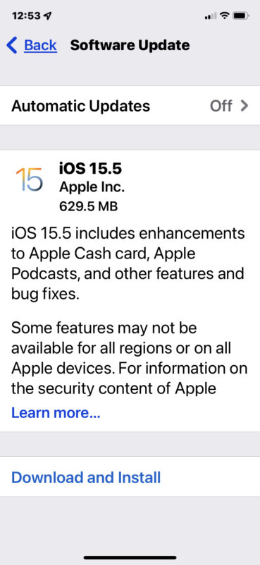 Aggiornamento iOS 15.5