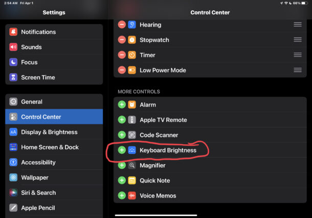 Aggiungi la regolazione della retroilluminazione della tastiera al Centro di controllo su iPad