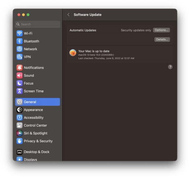 Aggiornamento software macOS Ventura