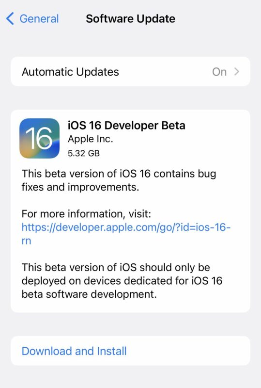 Download della versione beta di iOS 16