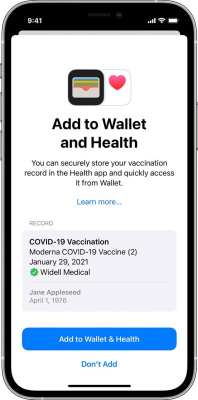 Aggiungi un pass per la vaccinazione COVID ad Apple Wallet su iPhone