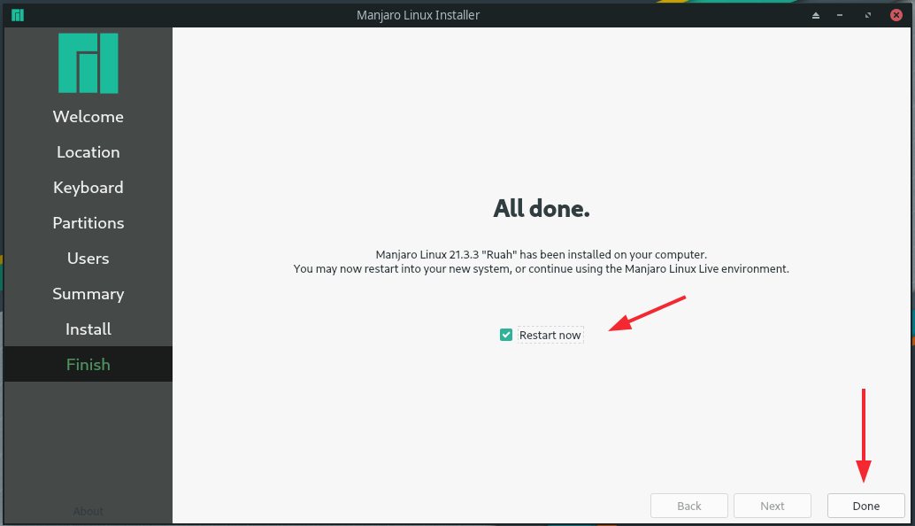 Installazione di Manjaro completata