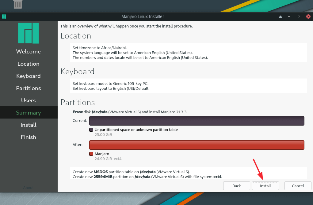 Riepilogo installazione Manjaro