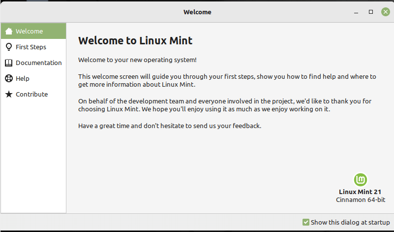 Linux Mint Benvenuto
