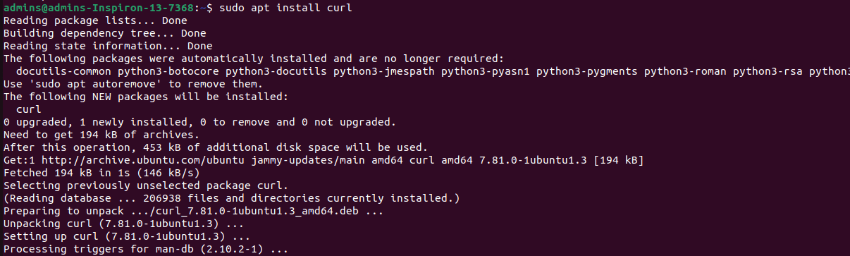 Installa il comando curl
