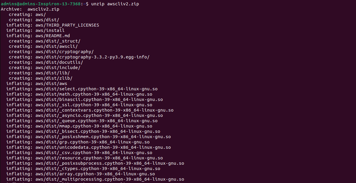 Decomprimi il pacchetto AWS CLI