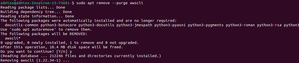 Disinstalla AWS CLI