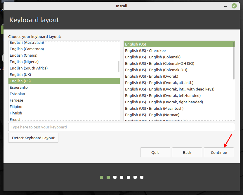 Scegli Tastiera Linux Mint