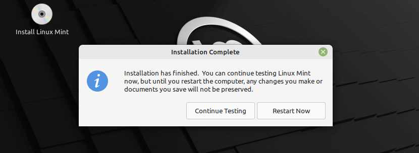 Installazione di Linux Mint completata