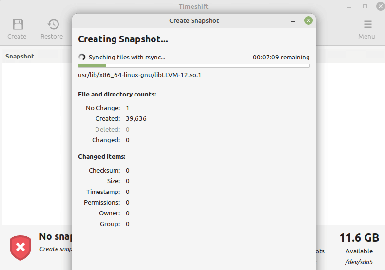 Crea un'istantanea di Linux Mint
