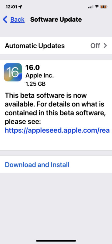 Aggiornamento beta di iOS 16