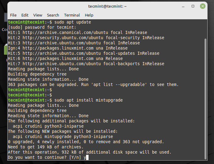 Installa lo strumento Mintupgrade